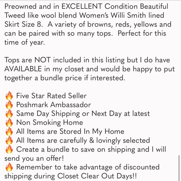 Beautiful Tweed like wool blend Women’s Willi Smith lined Skirt Size 8 - Picture 14 of 14